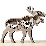 SWTYExt Elch Weihnachtsdeko Holz Waldtiere Figuren Deko 3D Kreative Wald Tier Dekoration Geschenke Weihnachten Kinder Vintage Skulptur Handwerk für Tischdeko Haus Wohnung Wohnzimmer (Klein 18x14cm)